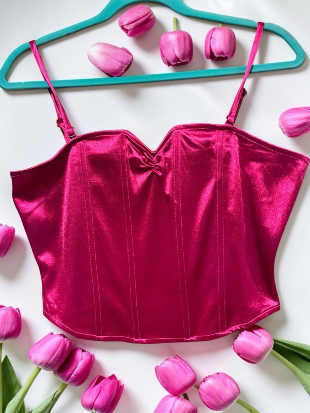 Hot Pink Satin Corset Camisole Top - Women